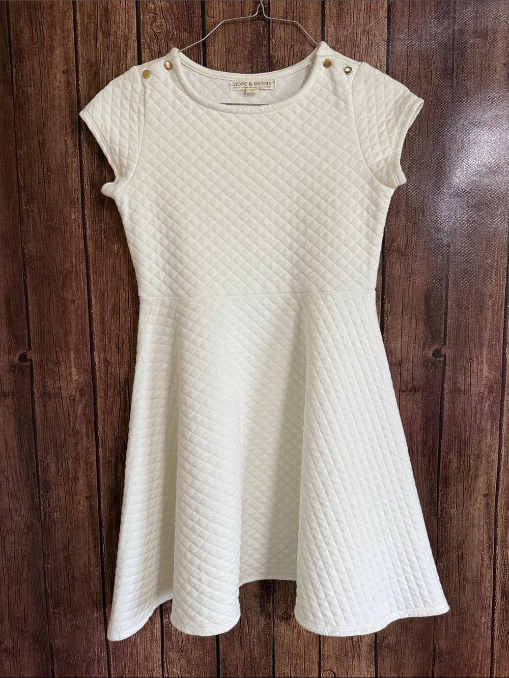 Hope & Henry Girls Cream Quilted Fit-and-Flare Dress